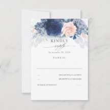 RSVP de Casamento Azul Dusty Pink e Marinho