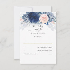 RSVP de Casamento Azul Dusty Pink e Marinho