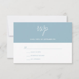 RSVP de Casamento Azul e Branco do Moderno Chic Po