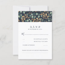 RSVP de Casamento Azul e Dourado Verde