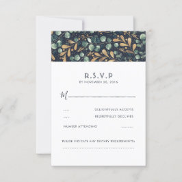 RSVP de Casamento Azul e Dourado Verde