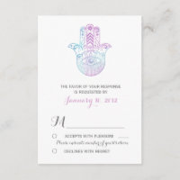 RSVP de Casamento Azul e Púrpura da Mão de Hamsa