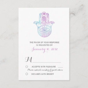 RSVP de Casamento Azul e Púrpura da Mão de Hamsa
