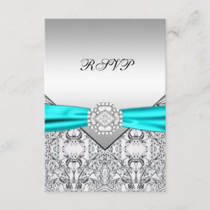 RSVP de Casamento Azul Elegante Silver e Teal