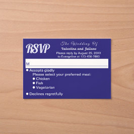 RSVP de casamento azul escuro minimalista