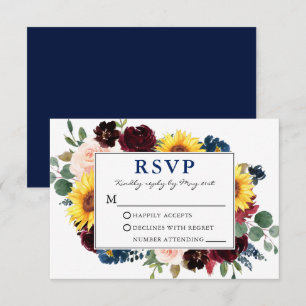 RSVP de Casamento Azul Floral de Aquarela Elegante