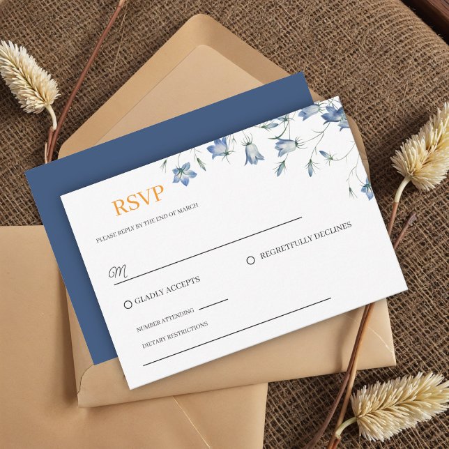 RSVP de Casamento Azul Floral Elegante (Criador carregado)