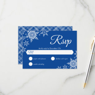 RSVP de Casamento Azul Profundo Xadrez Flocos de N