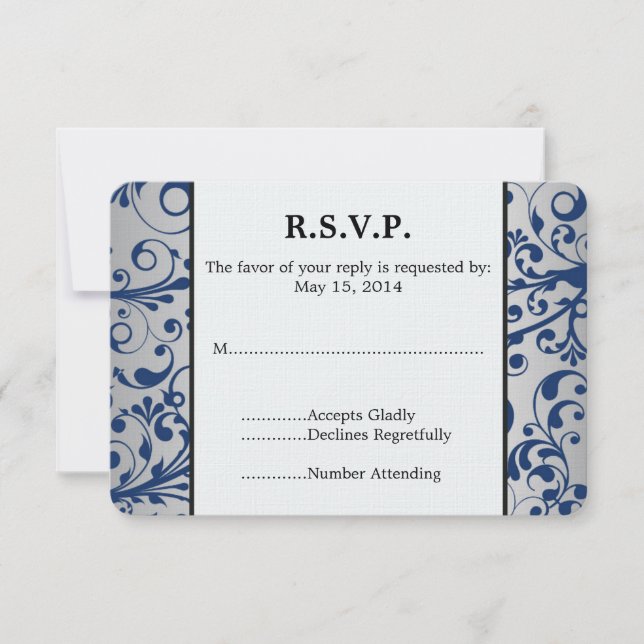 RSVP de Casamento Azul Silver (Frente)