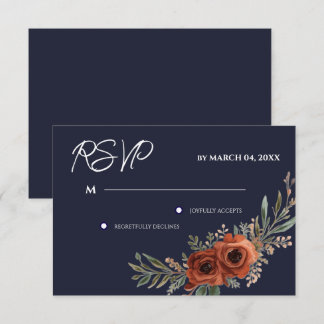 RSVP de casamento boho floral terracota azul-marin