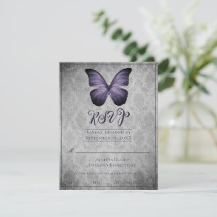 RSVP de Casamento Borboleta Damasco Vintage Roxo