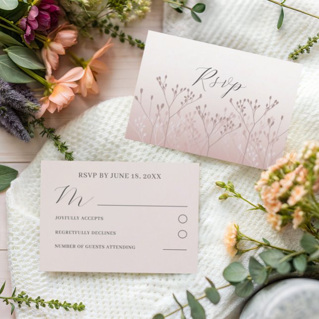 RSVP de casamento botânico em dourado rosa moderno (Criador carregado)