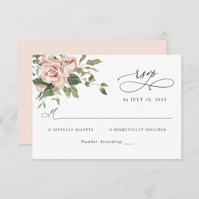 RSVP de Casamento Botânico Floral Cor-de-Rosa-Esma (Frente/Verso)
