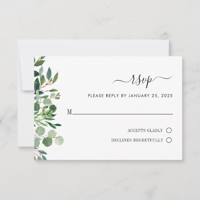 RSVP de Casamento Botânico Simples Eucalyptus Gree (Frente)