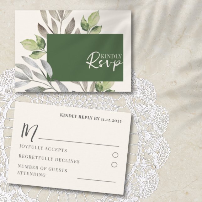 RSVP de Casamento Botânico Verde de Aquarela (Criador carregado)