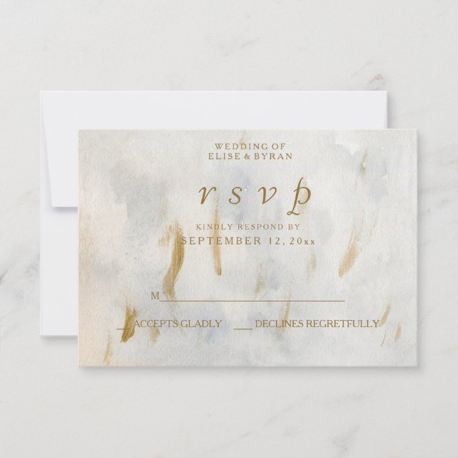 RSVP de Casamento Branca Dourado de Molera de Água (Frente)