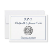 RSVP de Casamento Branco Azul do Código Elegante d