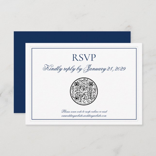 RSVP de Casamento Branco Azul do Código Elegante d (Frente/Verso)