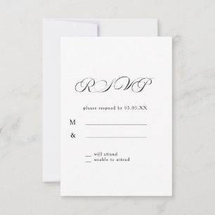RSVP de Casamento Branco Clássico de Caligrafia et