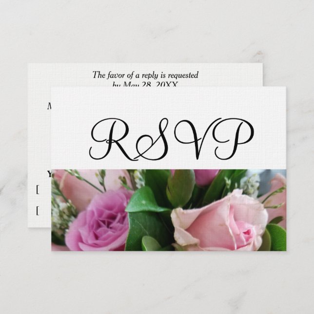 RSVP de Casamento Branco de Rosas Rosa Suave (Frente/Verso)