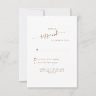 RSVP de Casamento Branco de Texto Dourado de Troca