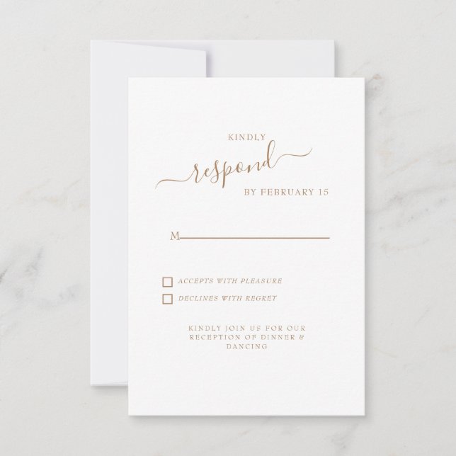 RSVP de Casamento Branco de Texto Dourado de Troca (Frente)