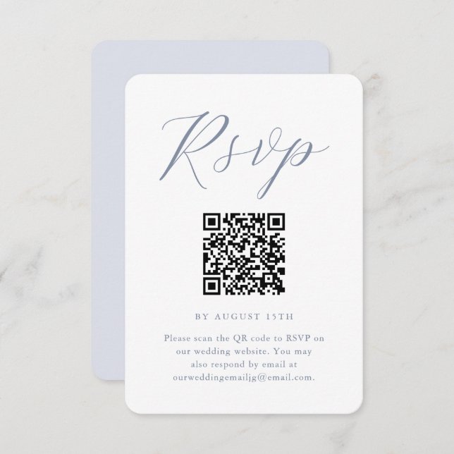 RSVP de Casamento Branco e Azul Chic com Código QR (Frente/Verso)