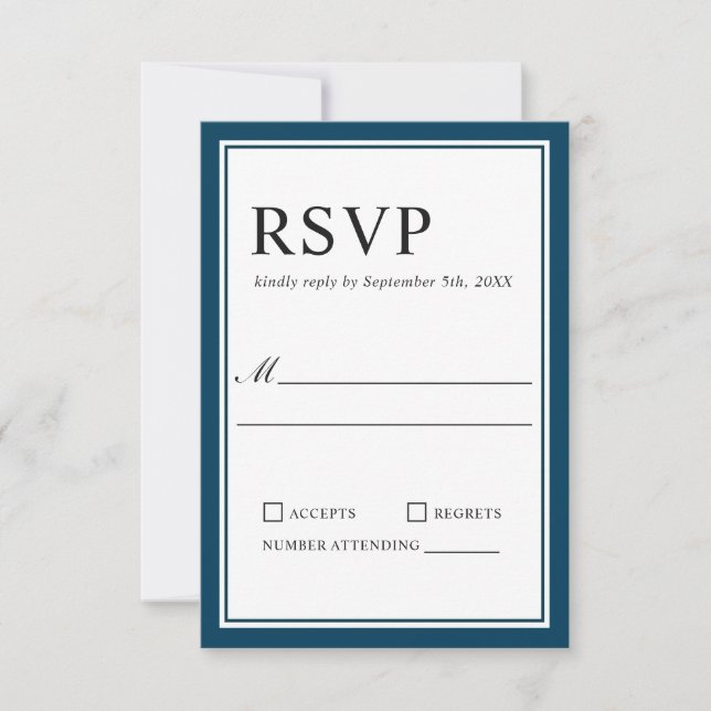 RSVP de Casamento Branco e Marinho Clássico Simple (Frente)