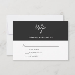 RSVP de Casamento Branco e Preto-Chic Moderno