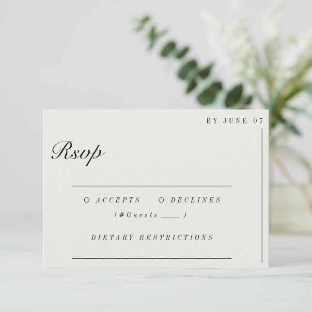 RSVP de Casamento Branco Ecru Minimalista de Dinhe (Em pé/Frente)