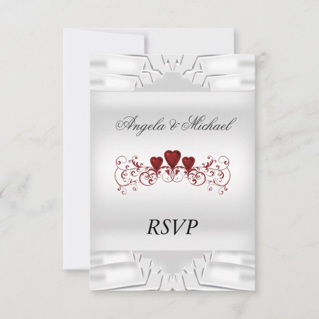 RSVP de casamento branco elegante Corações Vermelh (Frente)