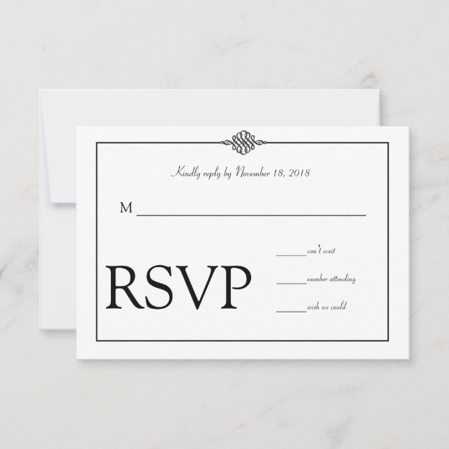 RSVP de Casamento Branco Negro Clássico Simples (Frente)