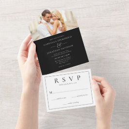 RSVP de Casamento Branco Negro de Foto Moderna