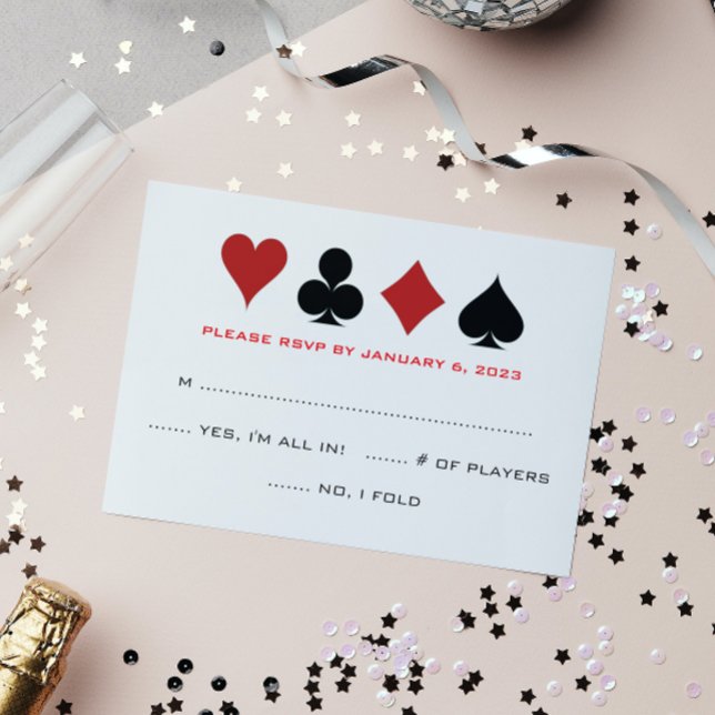 RSVP de Casamento Branco Preto com Cartão de Poker (Criador carregado)