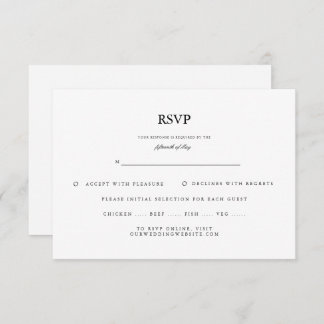 RSVP de Casamento Branco Preto do Script Elegante