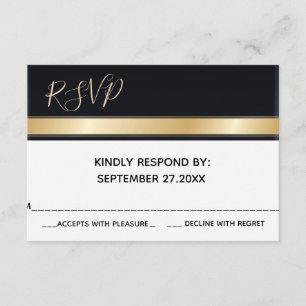 RSVP de casamento branco preto e ouro, moderno e e