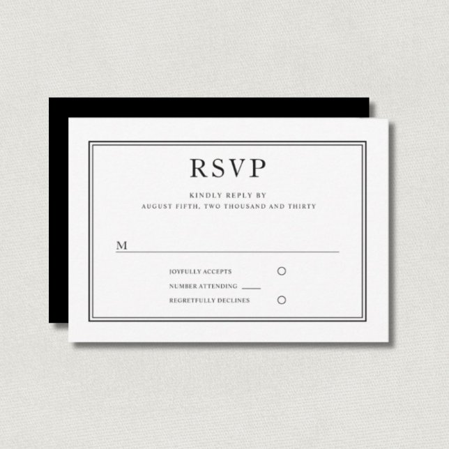 RSVP de Casamento Branco Preto Formal Elegante (Elegant Formal Black White Wedding RSVP)