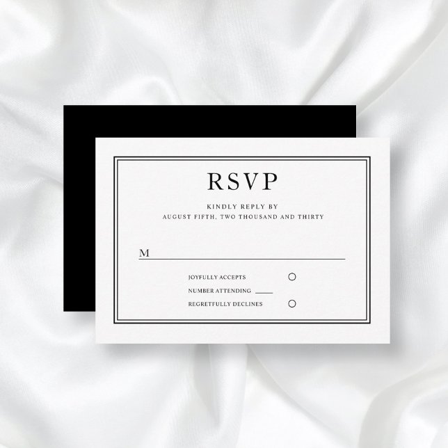 RSVP de Casamento Branco Preto Formal Elegante (Criador carregado)