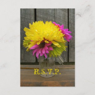 RSVP de Casamento Bright Flowers & Barnwood