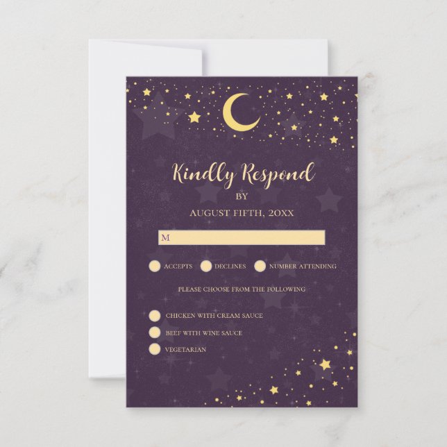 RSVP de Casamento Celestial Estrelas Roxas (Frente)