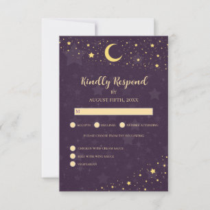 RSVP de Casamento Celestial Estrelas Roxas