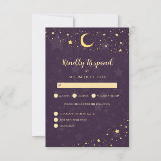 RSVP de Casamento Celestial Estrelas Roxas