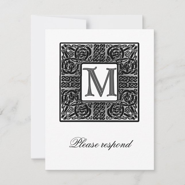 RSVP de Casamento Celta Monograma de Prata (Frente)