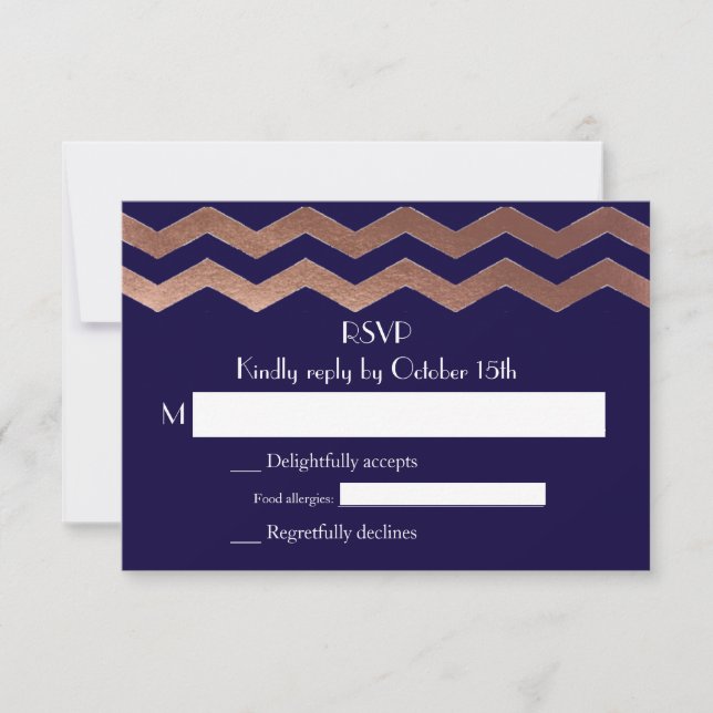RSVP de Casamento Chevron Dourado Bilíngue (Frente)