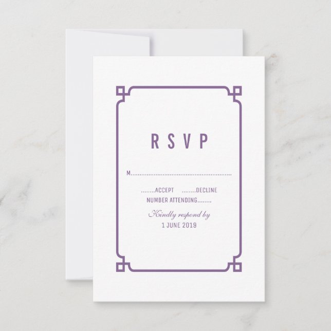 RSVP de Casamento Chic em Deco Púrpura (Frente)