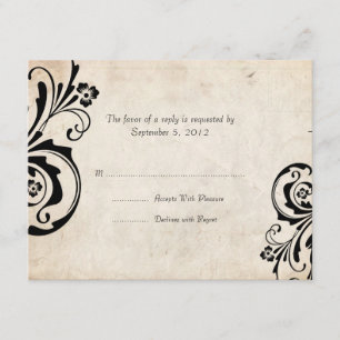 RSVP de Casamento Chic Floral de Vintage Negra