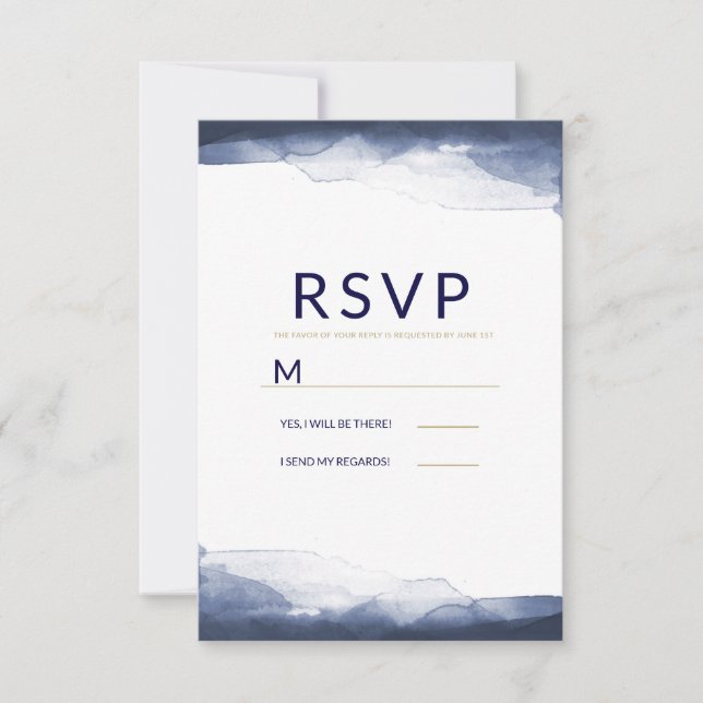 RSVP de Casamento Chic Moderno de Cor Azul-marinho (Frente)