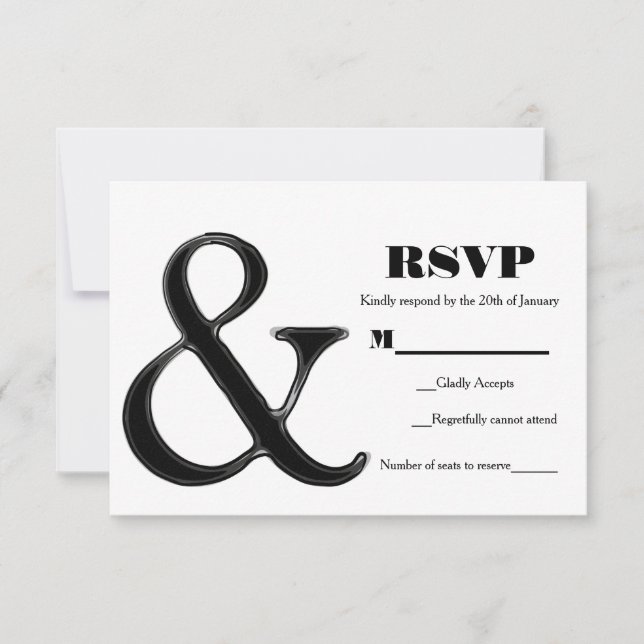 RSVP de Casamento Chic Moderno e Ampersand Preto e (Frente)