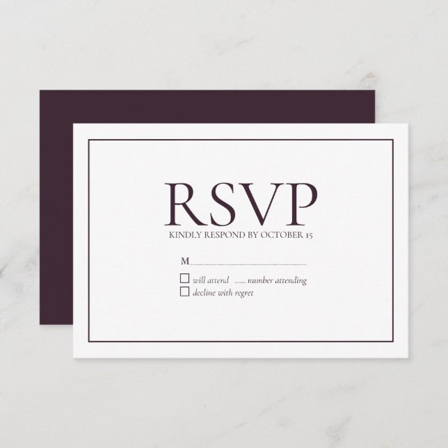 RSVP de Casamento Clássico de Plum Formal (Frente/Verso)