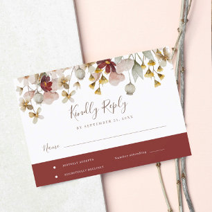 RSVP de Casamento com Aquarela Botânica Bordeaux